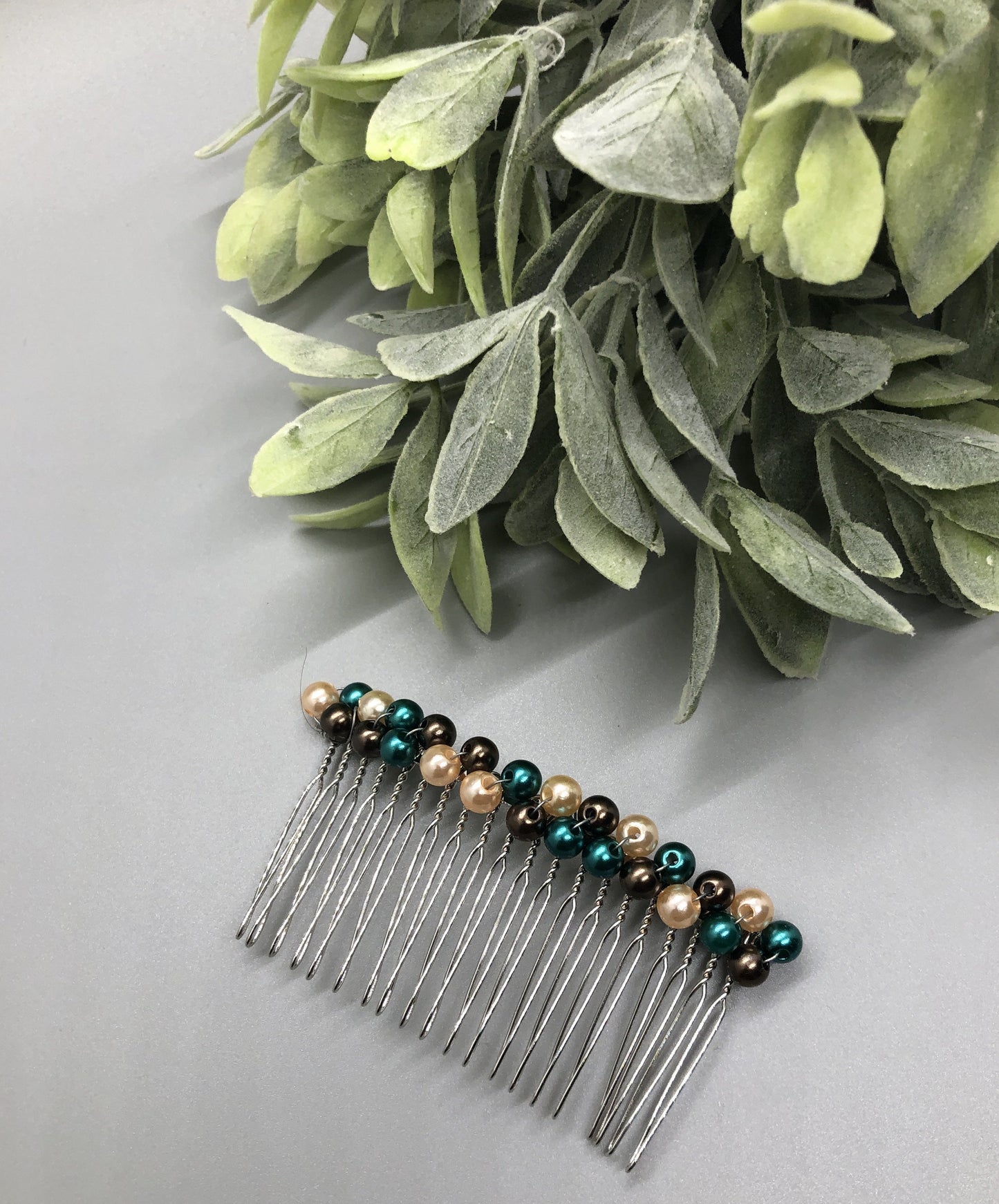 Teal Purple Pink Beaded Hair Comb 3.5'' Silver Tone  Comb Retro Bridal Prom Wedding Party