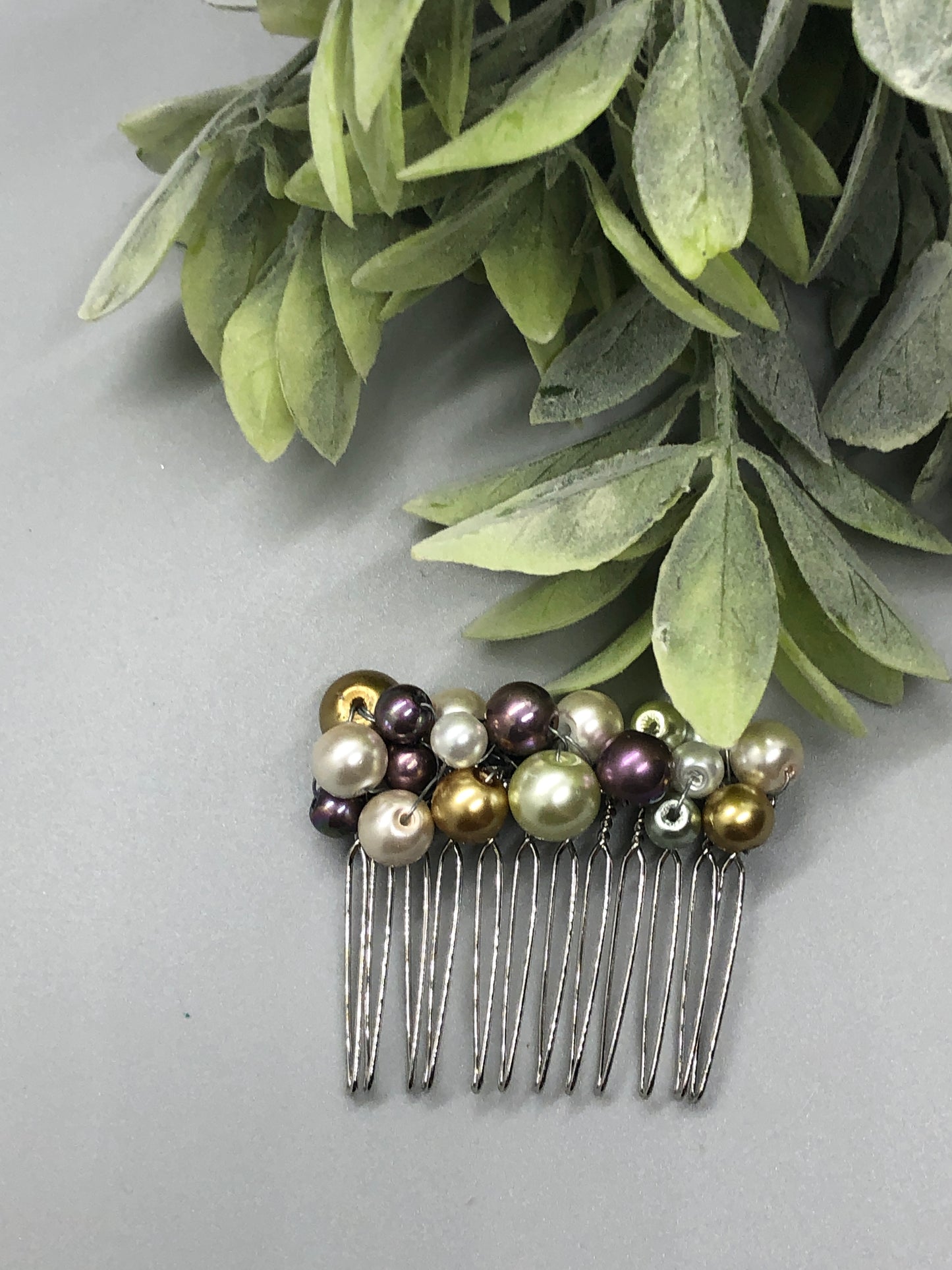 Purple Gold White Metallic  Beaded  Hair Comb 2.0' Silver Metal Comb Retro Bridal Prom Wedding Party