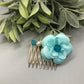 Baby Teal Flower Teal White  Beads 2.0' Metal Side Comb Retro Vintage Style 1 pc