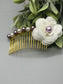 White Flower Purple White Metallic Beads 3.5' Metal Side Comb Retro Vintage Style 1 pc