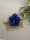 Navy Blue Flower Clear Iridescent Beads 3.5' Metal Side Comb Retro Vintage Style 1 pc