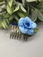 Baby Blue Flower Navy Beads 2.0' Metal Side Comb Retro Vintage Style 1 pc