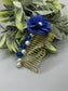 Navy Blue Flower Navy Blue White Beads 3.5' Metal Side Comb Retro Vintage Style 1 pc