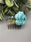 Baby Teal Flower Baby Teal White Beads 2.0' Metal Side Comb Retro Vintage Style 1 pc