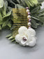 White Flower Gray White  Beads 2.0' Metal Side Comb Retro Vintage Style 1 pc