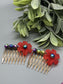 Red Acrylic Flower Multi Color 2.0" Beads Metal Side Comb Retro Vintage Style 2 pc