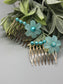 Baby Teal Acrylic Flower Baby Teal 2.0" Beads Metal Side Comb Retro Vintage Style 2 pc