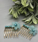 Baby Teal Acrylic Flower Baby Teal 2.0" Beads Metal Side Comb Retro Vintage Style 2 pc