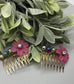 Purple Pink Acrylic Flower Peacock Multi Color Beads 2.0" Metal Side Comb Retro Vintage Style 2 pc