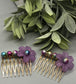 Purple Acrylic Flower Peacock Multi Color Beads 2.0" Metal Side Comb Retro Vintage Style 2 pc