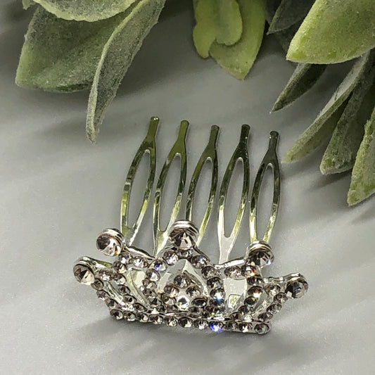 Silver Crown Clear Crystal Hair Crown Comb Metal Comb Retro Bridal Prom Wedding Party