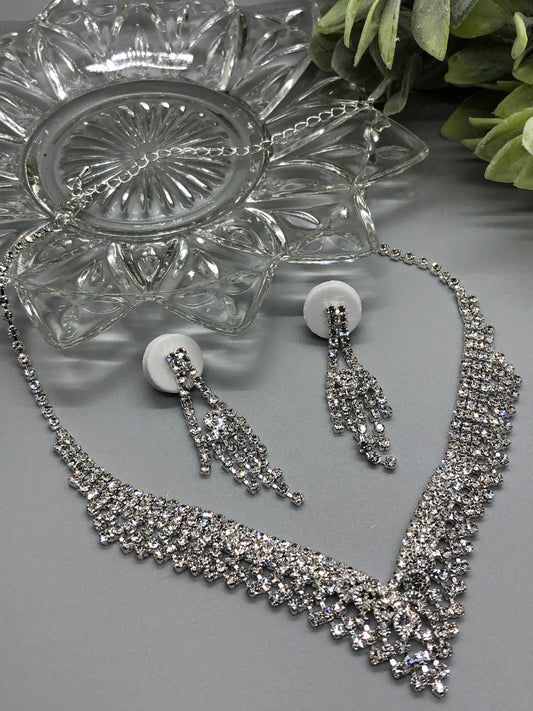 Clear Crystal Rhinestone Bridal Necklace Earrings Sets Wedding Formal Shower Party Event Accessories