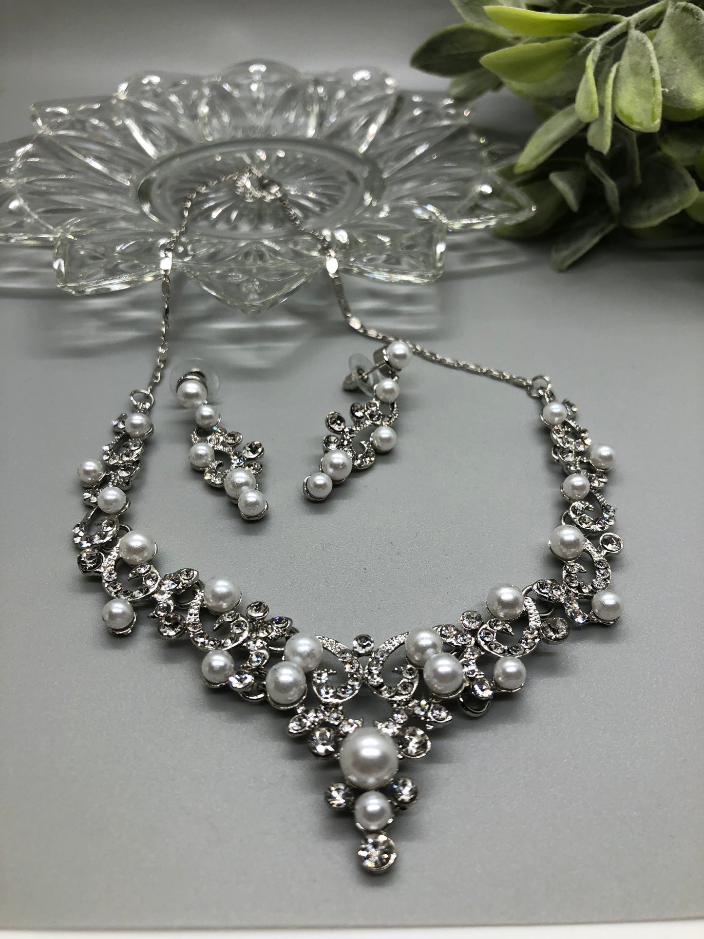 Pearl Crystal Rhinestone Bridal Necklace Earrings Sets Wedding Formal Shower Party Event Accessories