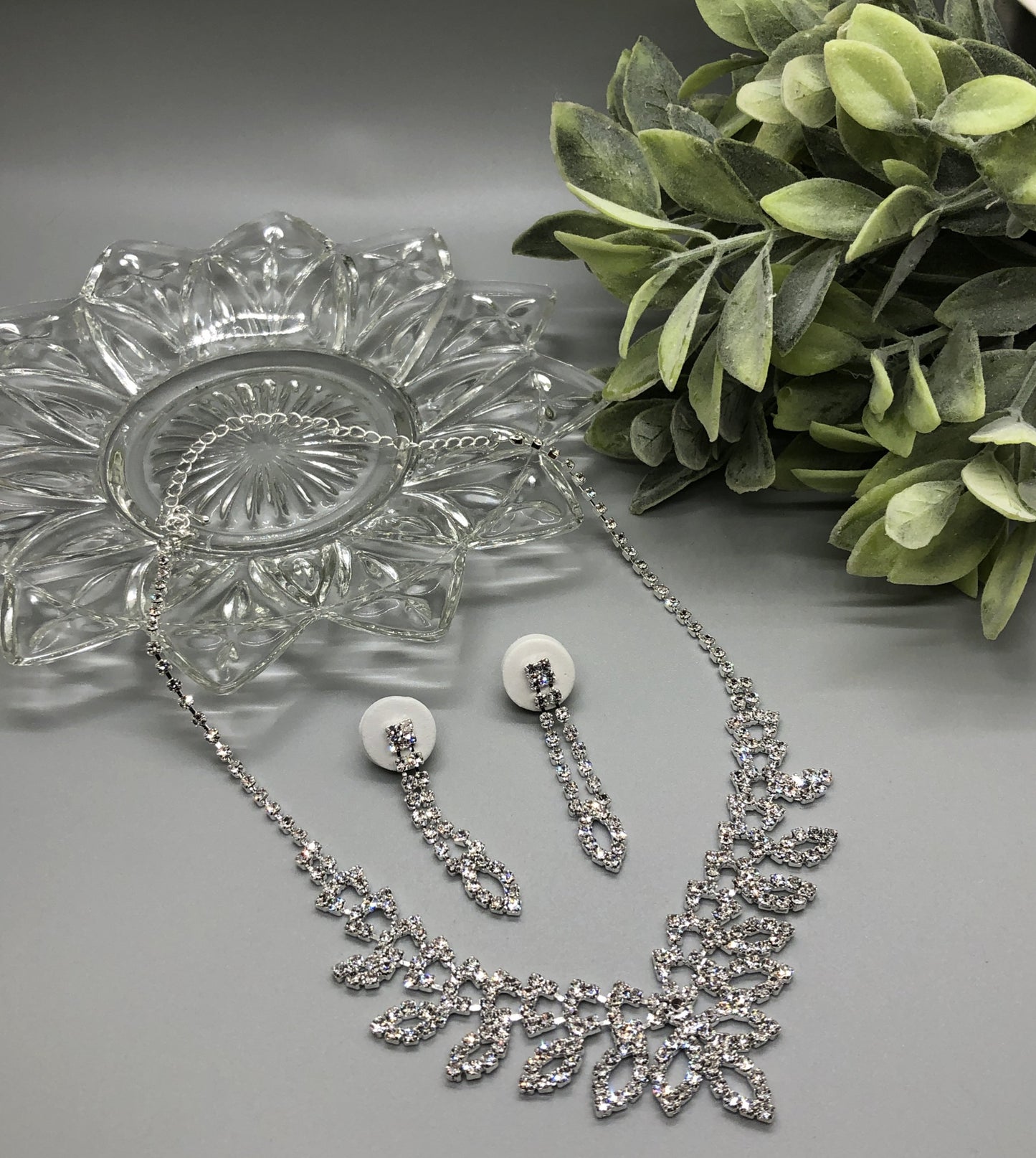 Crystal Rhinestone Leaves Bridal Necklace Earrings Sets Wedding Formal Shower Party Event Accessories