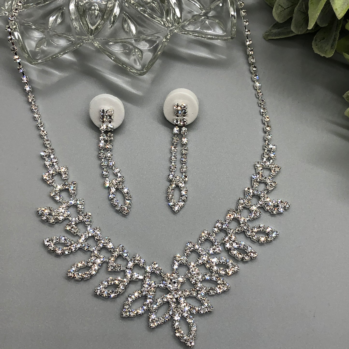 Crystal Rhinestone Leaves Bridal Necklace Earrings Sets Wedding Formal Shower Party Event Accessories