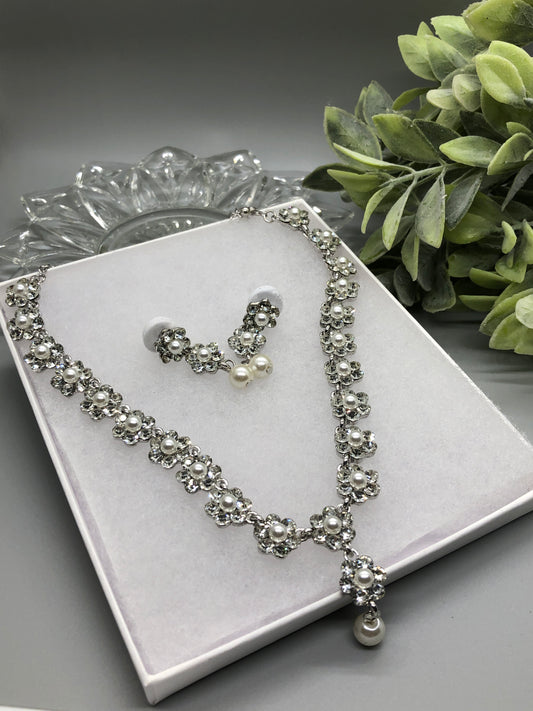Crystal Pearls  Rhinestone Bridal Necklace Earrings Sets Wedding Formal Shower Party Event Accessories #006