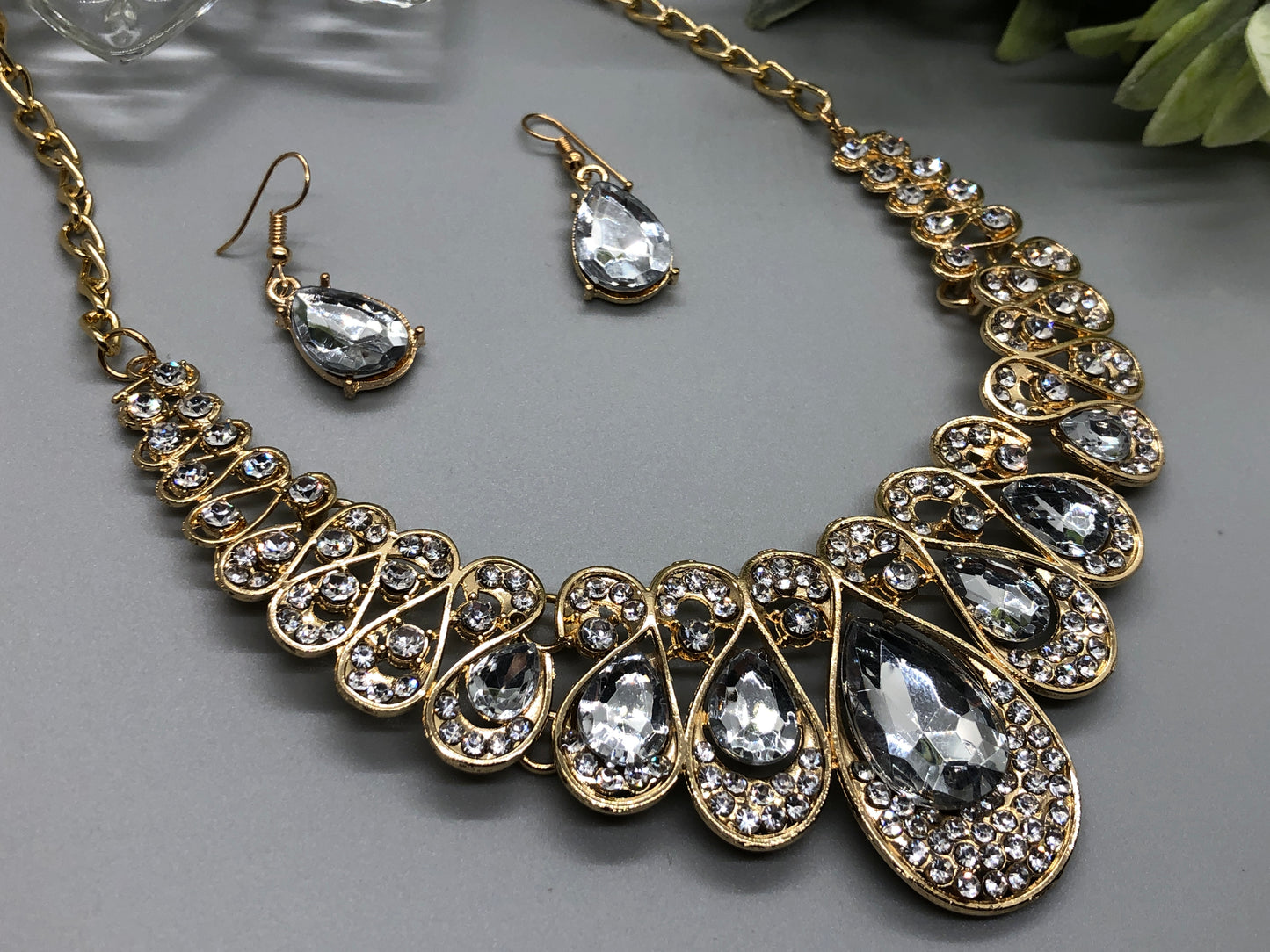 Silver Crystal Rhinestone Bridal Necklace Earrings Sets Wedding Formal Shower Party Event Accessories #012