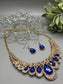 Navy Blue Crystal Rhinestone Bridal Necklace Earrings Sets Wedding Formal Shower Party Event Accessories #013