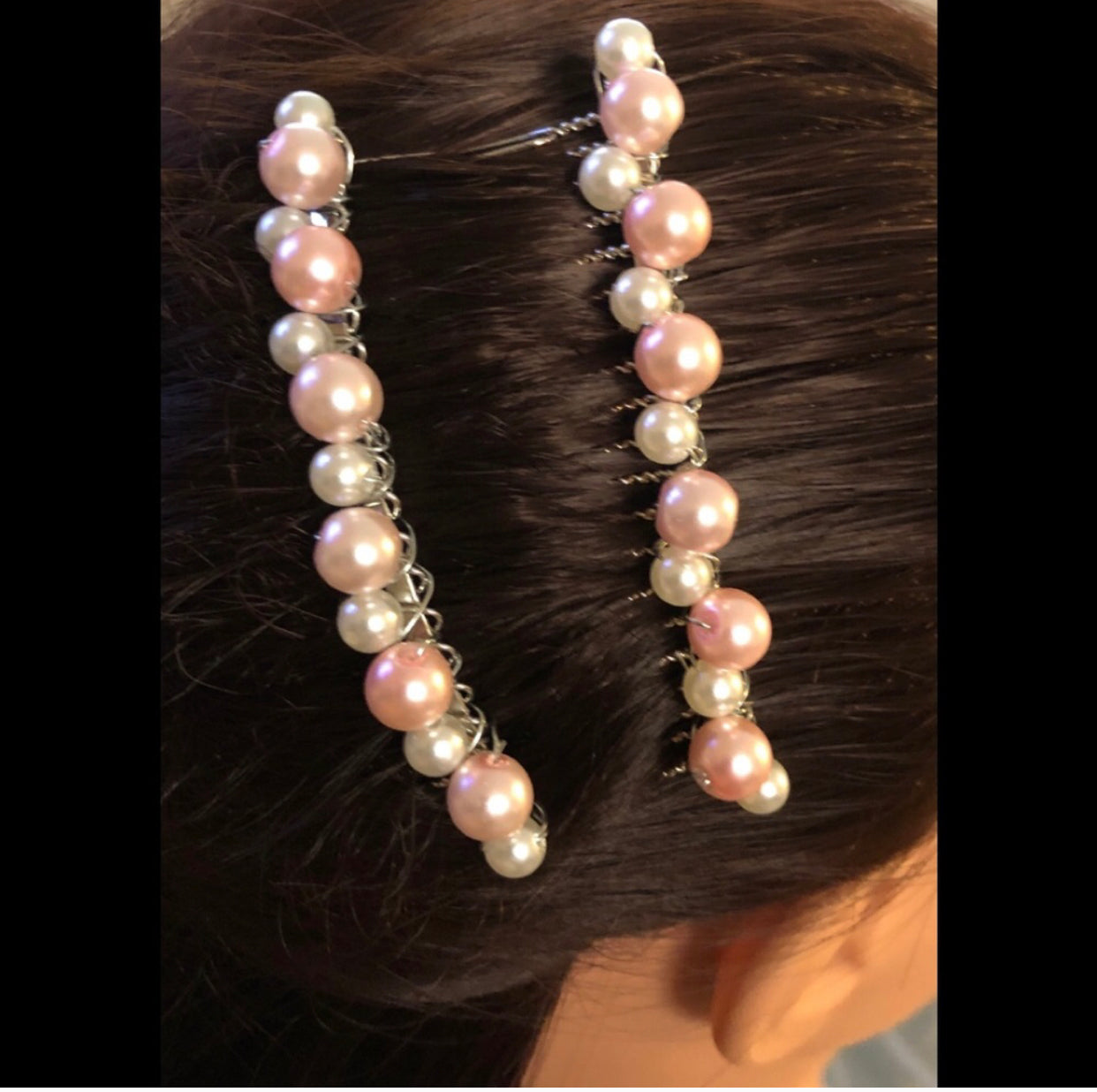 Pink White Pearl Beaded Hair Clip Retro Wedding Bridal Vintage Style 2 Piece Set