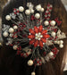 Red Rhinestone Flower Red White Pearl Beaded White Hair Clip Comb Retro Bridal Wedding Party