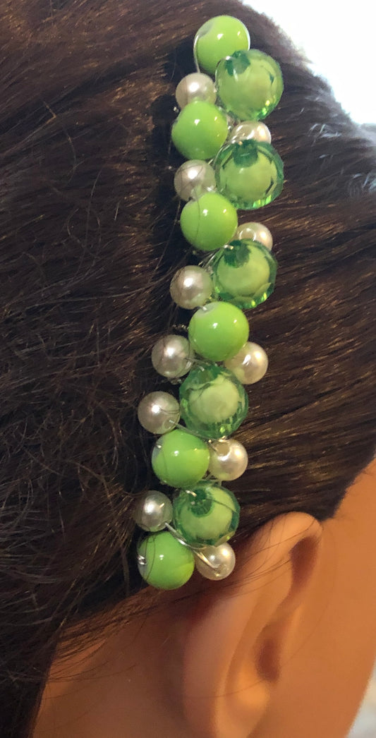 Lime Green Beaded Hair Comb Retro Bridal Wedding Party Prom
