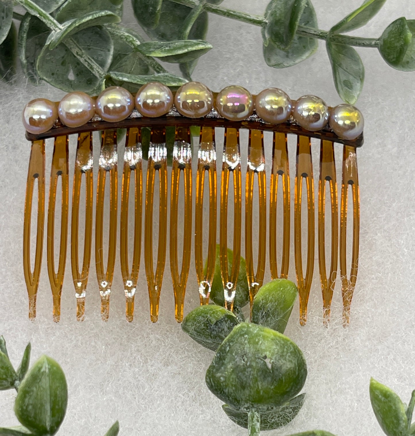 Champagne  faux pearl side comb 3.0” tortoise  plastic hair accessory bridal wedding Retro Bridal Party Prom Birthday gifts