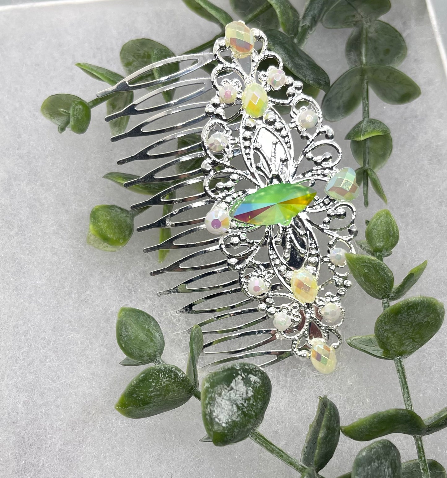 Iridescent Vintage Style Crystal Rhinestone 3.5” silver tone Metal side Comb bridal accents handmade by hairdazzzel wedding accessor