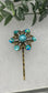 Blue Teal crystal iridescent pearl Antique vintage Style approximately 3.0” flower hair pin wedding engagement bride princess formal hair accessory