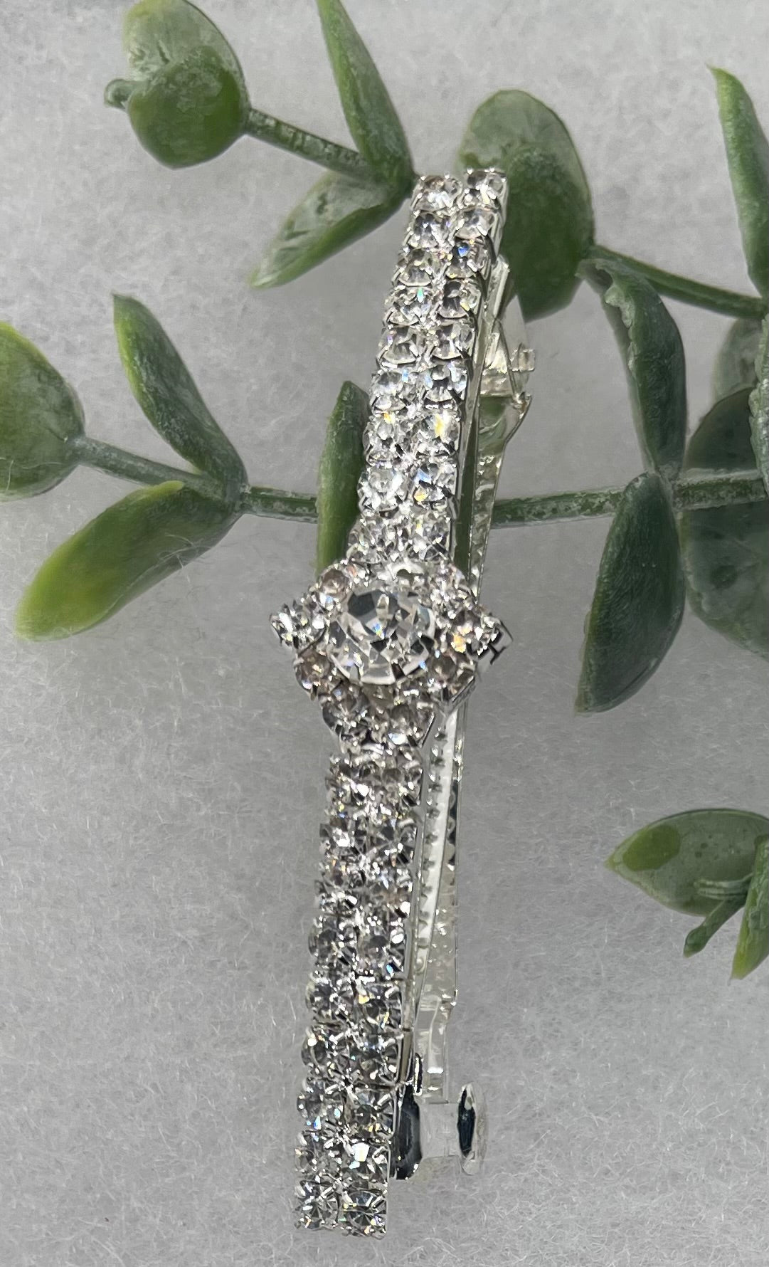 Clear Crystal Rhinestone Barrette approximately 3.0”Metal silver tone formal hair accessory gift wedding bridal shower accessories