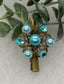 Blue teal Crystal faux pearl vintage antique style flower hair alligator clip 2.0” Handmade hair accessory bridal wedding
