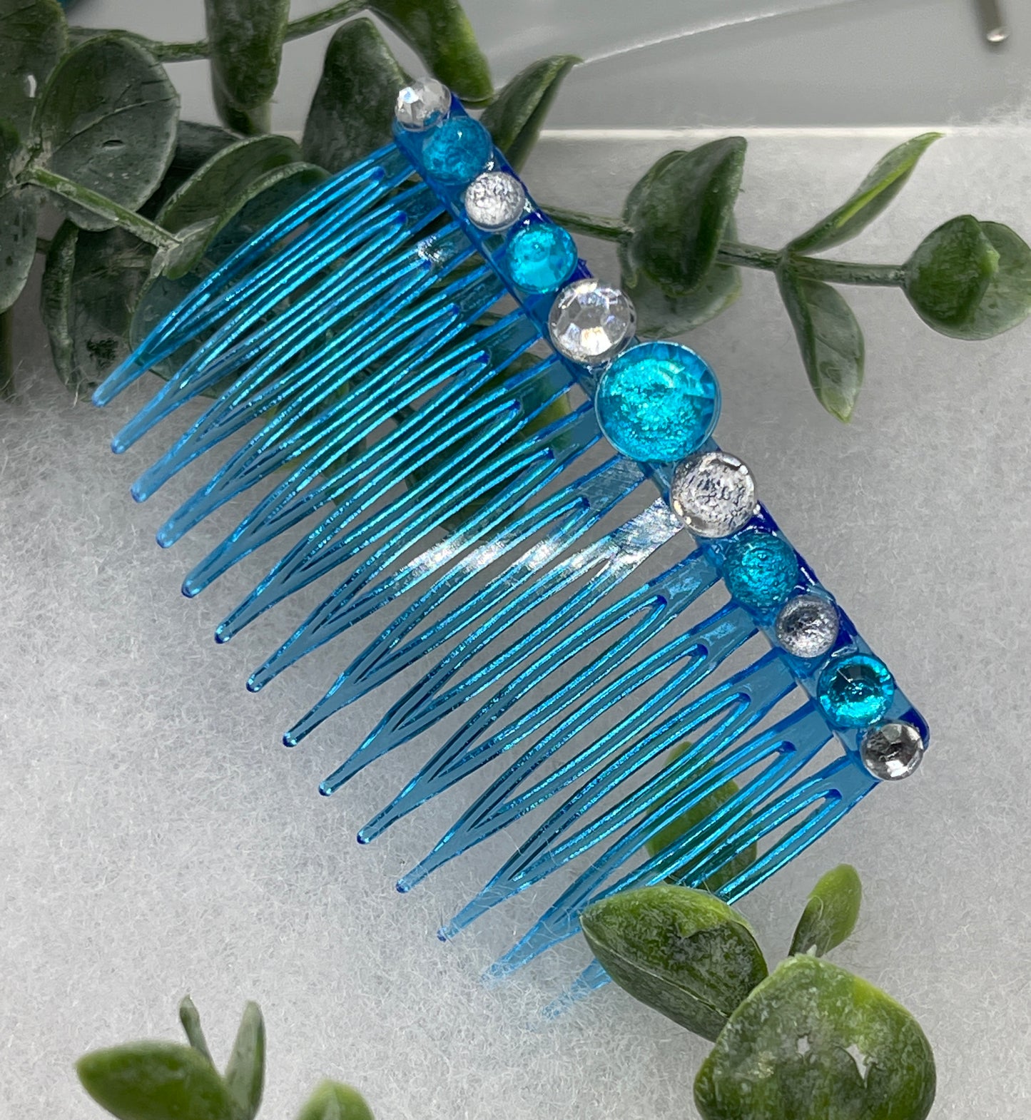 Teal faux crystal side comb 3.0” blue  plastic hair accessory bridal wedding Retro Bridal Party Prom Birthday gifts