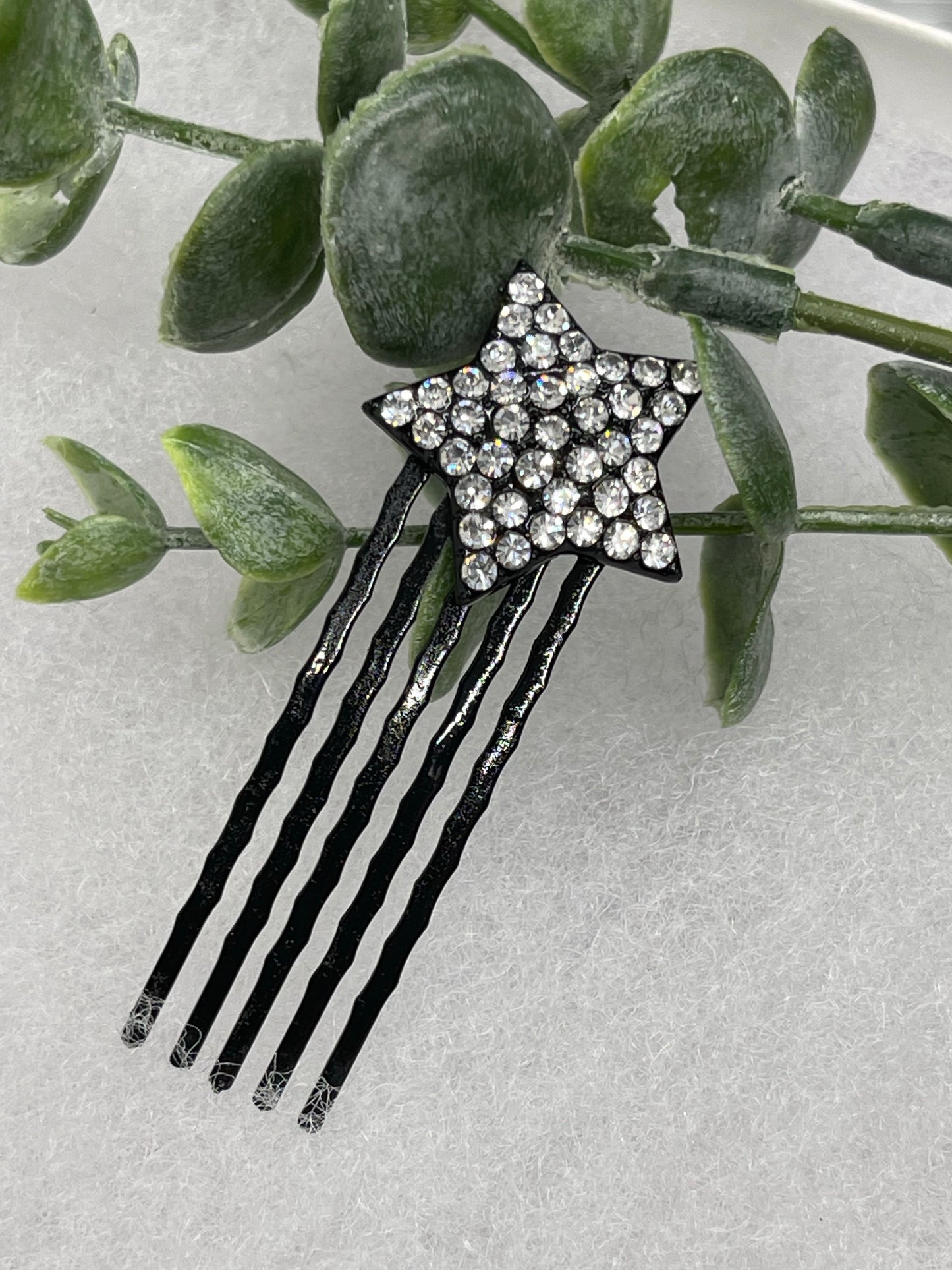 Black crystal rhinestone star approximately 2.5” hair side comb wedding bridal shower engagement formal princess accessory accessories