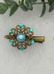 Blue crystal blue faux pearl vintage antique style flower hair alligator clip 2.0”