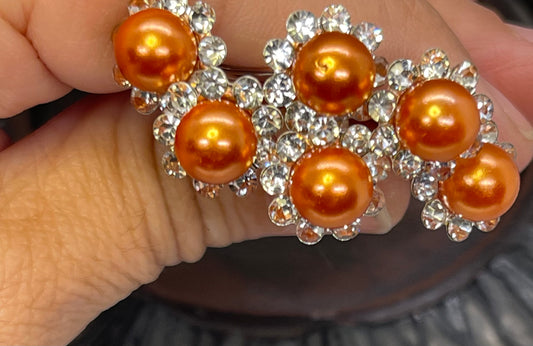 Orange Pearl crystal hair pins 6pc set hair accessory accessories Jewelry hair accessory wedding bridesmaids