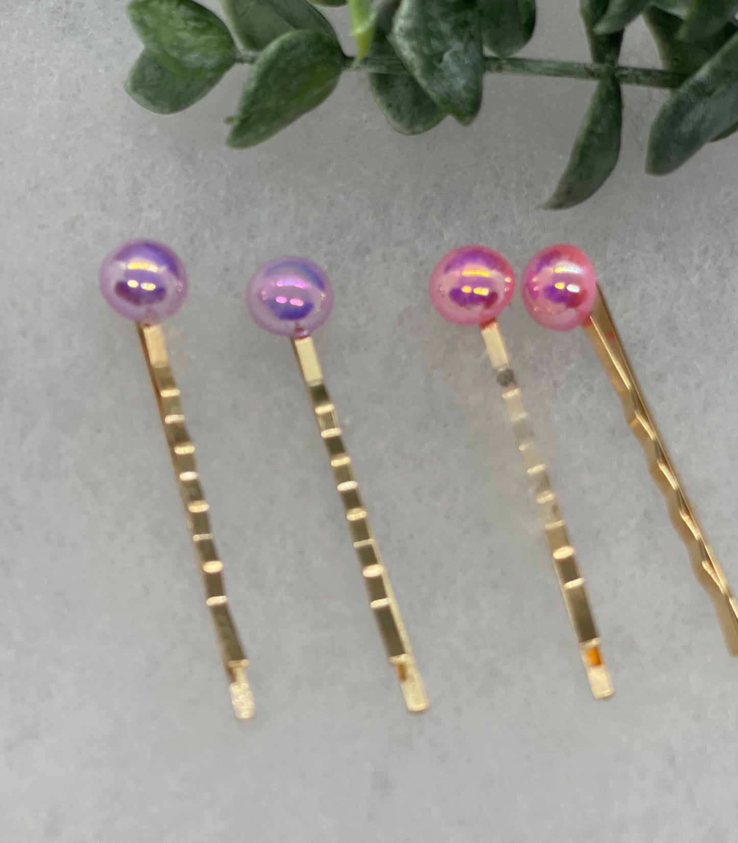 Pink Purple  faux pearl 4 pc set Gold Antique vintage Style approximately 3.0” hair pin wedding engagement bride princess formal hair accessories