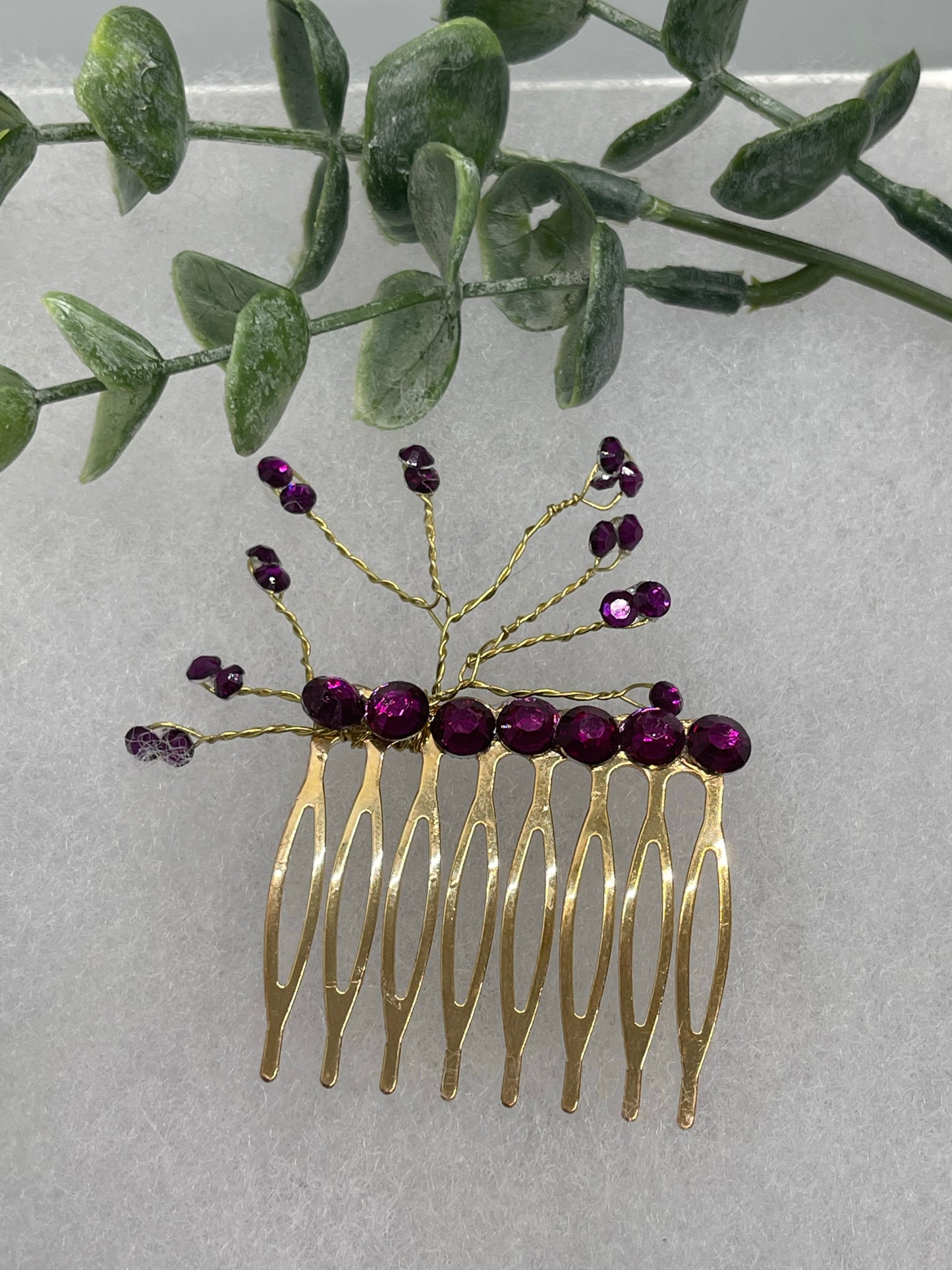 Purple crystal  2.0” gold tone bridal side Comb accents vine handmade by hairdazzzel wedding accessory bride princess gifts Shower hair accessory