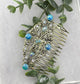Baby blue iridescent pearl Vintage Style Crystal Rhinestone 3.5” antique tone Metal side Comb bridal accessories