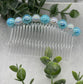 Iridescent light blue  white faux pearl side comb 3.0” clear  plastic hair accessory bridal wedding Retro Bridal Party Prom Birthday gifts