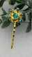 iridescent Teal crystal Gold Antique vintage Style approximately 3.0” flower hair pin wedding engagement
