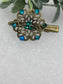 Teal Blue crystal rhinestone flower 2.0”alligator clip Antique vintage style bridal Wedding shower
