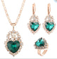 Emerald Crystal Jewelry Sets finger ring earring necklace Crystal Heart 3 pieces formal princess accessory accessories