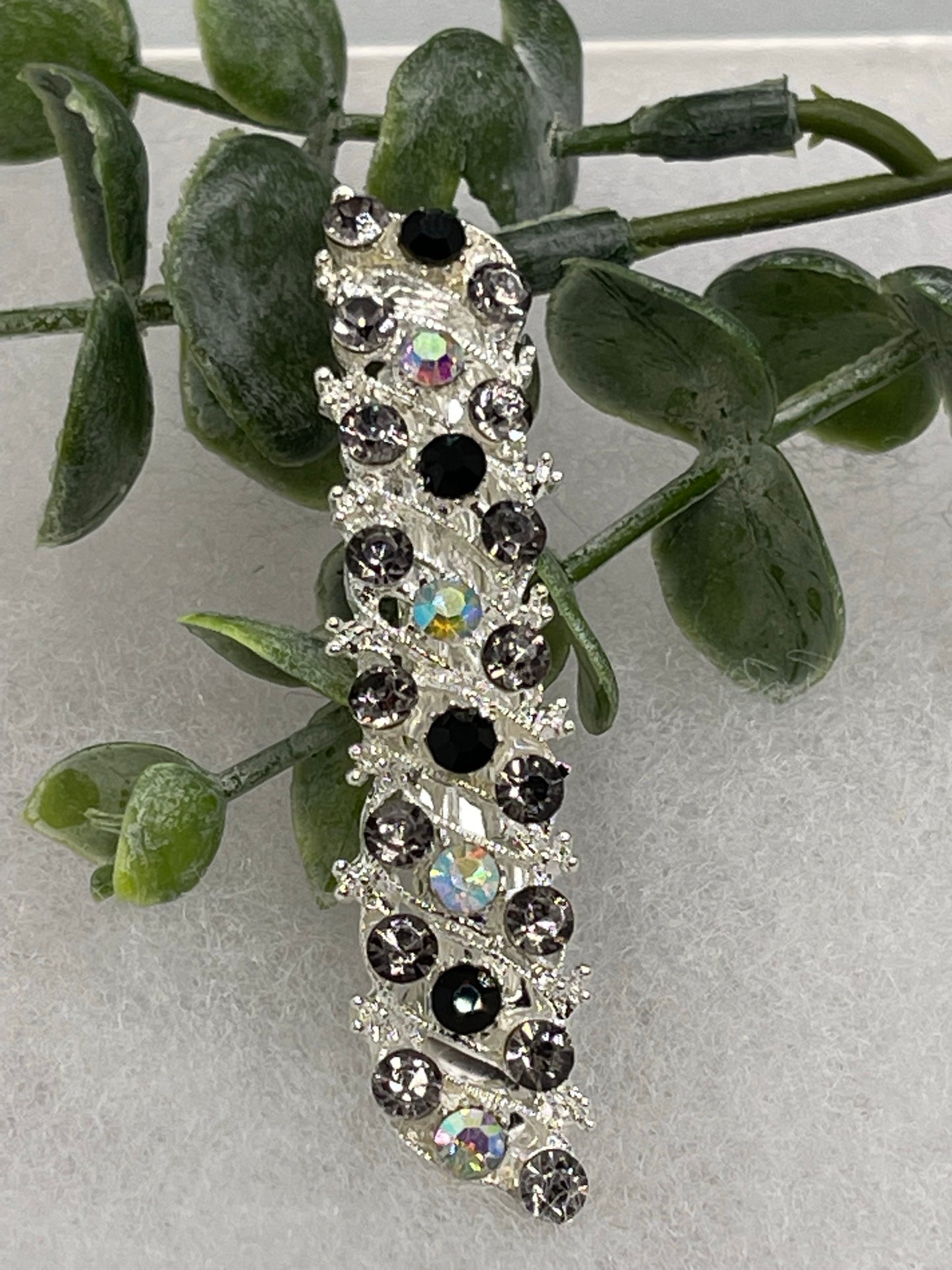 Black Crystal rhinestone barrette approximately 3.0” wedding bridal shower engagement formal princess accessory at