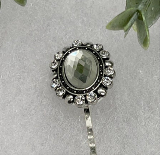 Oval Crystal Rhinestone silver tone vintage Style 2..5” Long hair accessory hair pin bridal wedding formal princess hair accessory accessories