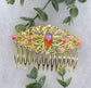 Pink iridescent pearl Vintage Style Crystal Rhinestone 3.5” antique tone Metal side Comb bridal accessories