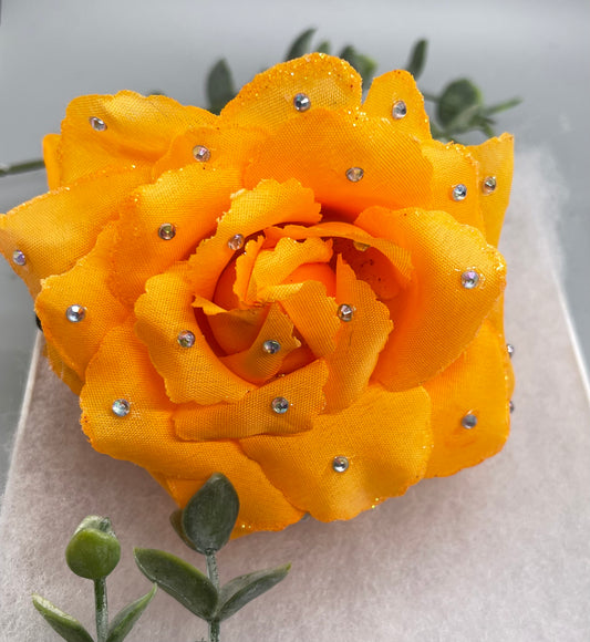 Orange  Rose flower crystal rhinestone embellished Claw Jaw clip approximately Large 5.0”W 4.0”L formal hair accessory wedding bridal engagement