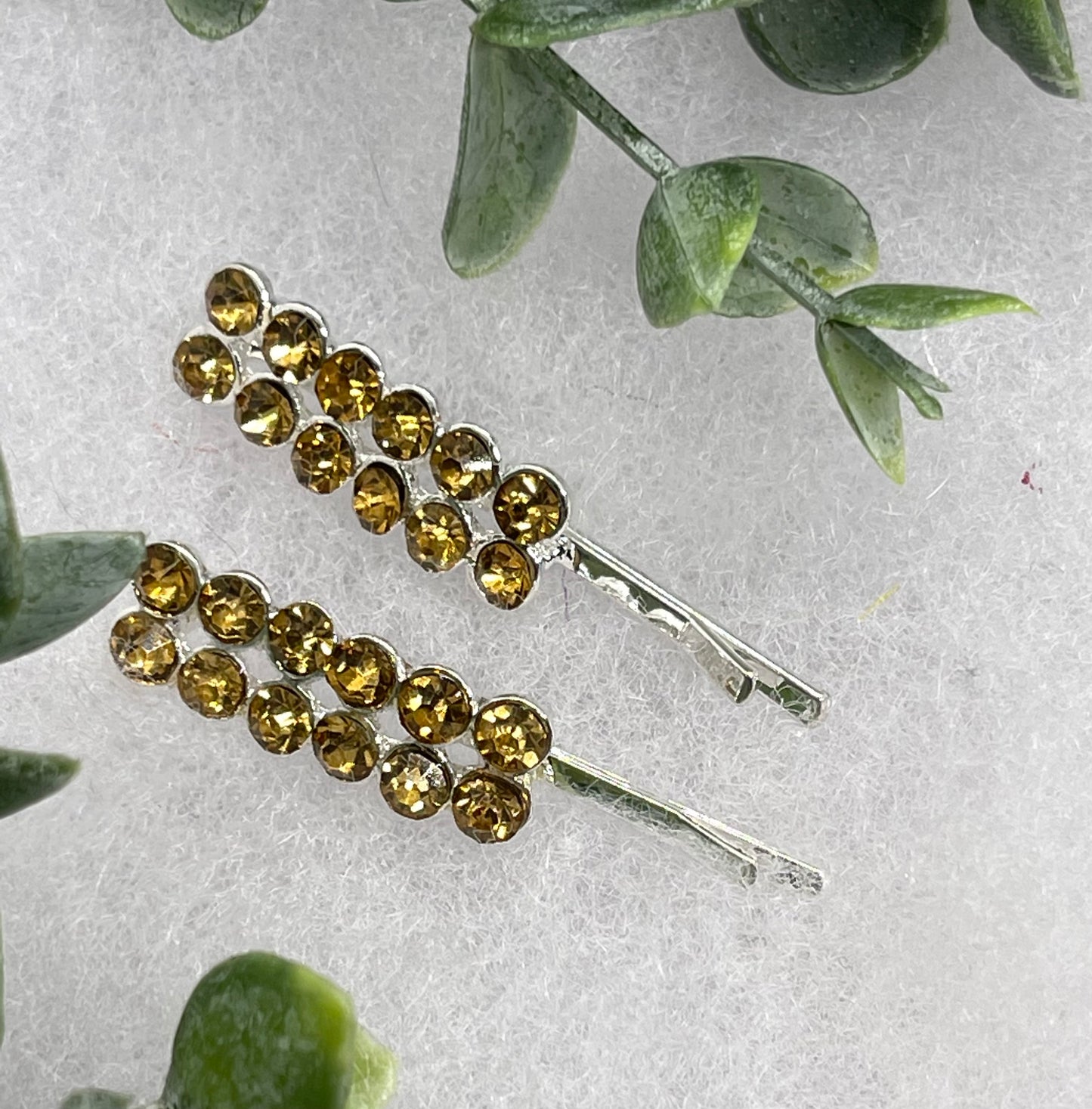 Gold Crystal Rhinestone Bobby pin hair pins set approximately 2.0”  silver tone formal hair accessory gift wedding bridal Hair accessory