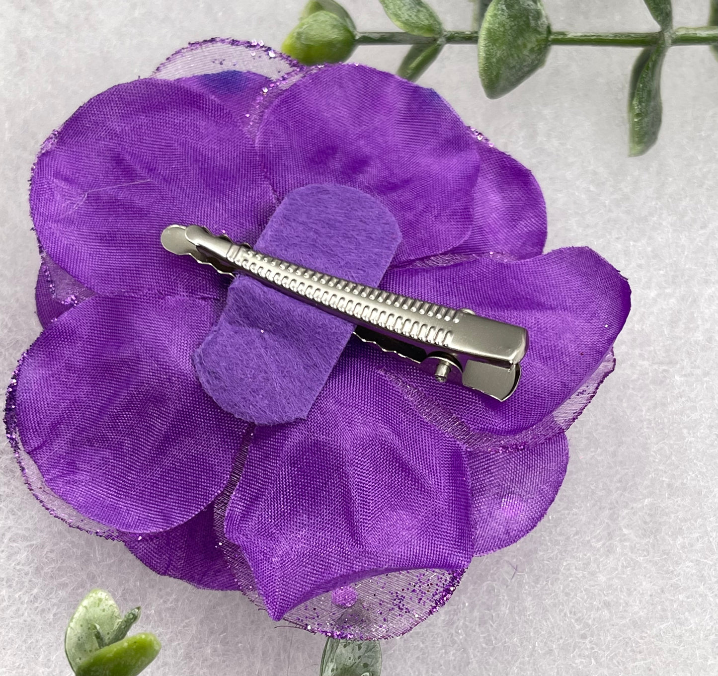 Purple Rose flower crystal rhinestone embellished alligator clip approximately 3.0” formal hair accessory wedding bridal engagement princess bridesmaid