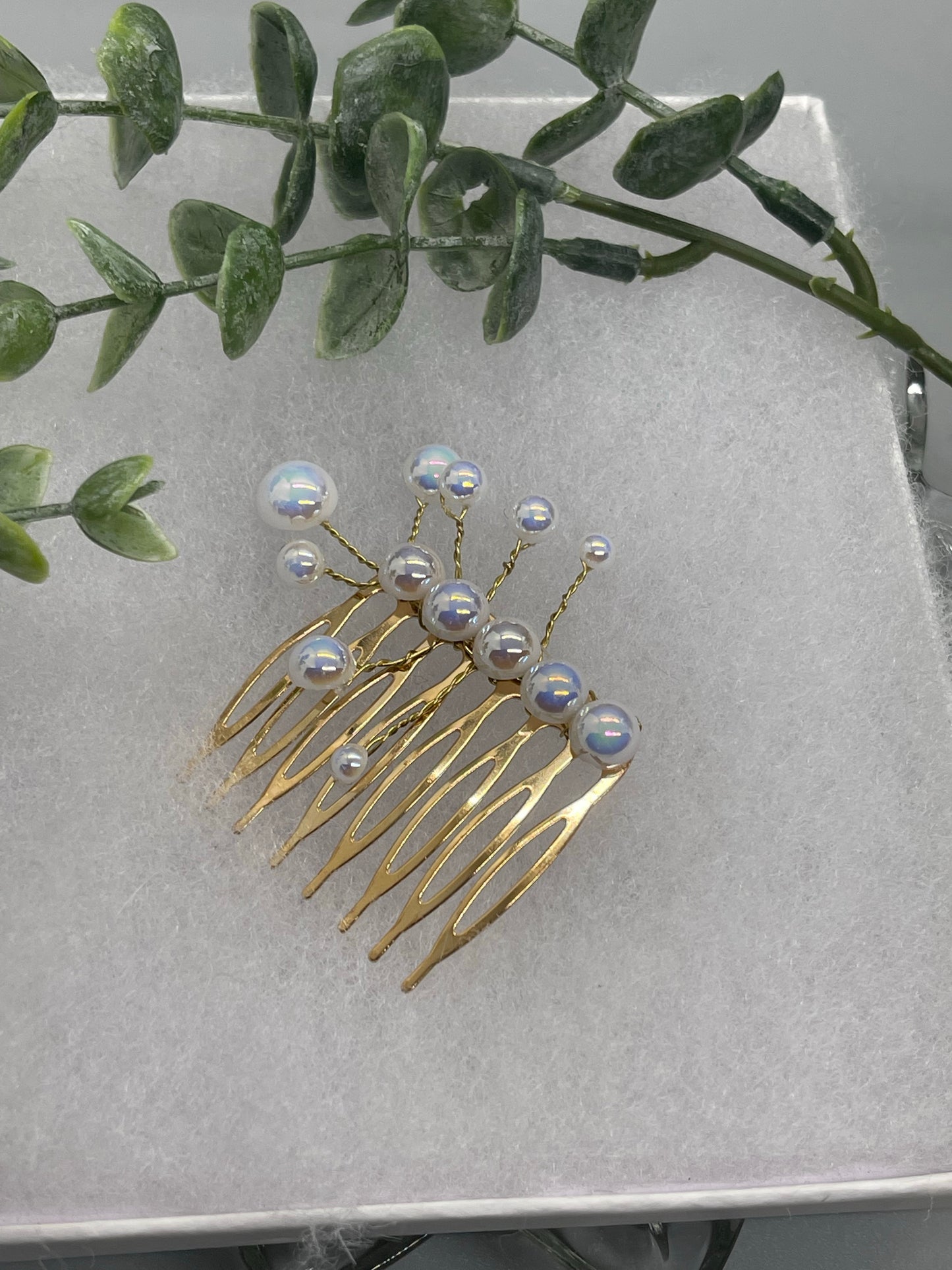 White Pearl small hair vine side comb approximately 2.0” side Comb Gold vintage style bridal Wedding shower