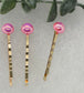 Pink faux pearl 3 pc set Gold Antique vintage Style approximately 3.0” hair pin wedding engagement bride princess formal hair accessories