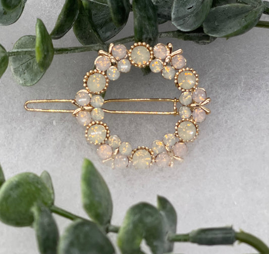 Opal Rainbow crystal rhinestone flower approximately 2.5” barrette Gold vintage style bridal Wedding shower